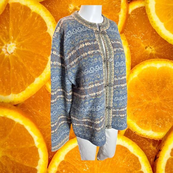 Susan Bristol Women's Vintage Wool Metal Clasp Nordic Design Cardigan‎ Size XL - Picture 1 of 7